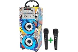 DYNASONIC - (3e génération) Enceinte Bluetooth Portable avec Mode karaoké et Microphone, Haut Parleur, Lecteur USB SD, Cadeau Fille Jouet Enfant (025-16)