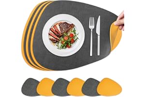 NOSTHEART Juego de 6 Manteles Individuales Antideslizantes y Resistentes al Calor de Doble Cara Impermeables y Antimanchas Cuero Sintético y Lino Gris Amarillo con Posavasos