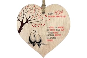 STUFF4 16th Wedding Anniversary Wooden Heart Plaque, Light Wood Sign Keepsake, Celebrate Anniversary Wife Husband Boyfriend Girlfriend, Plaque with Quotes Gifts from the Kids