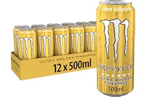Monster Ultra Gold Zero, Bebida Energética sin Azúcar- Pack de 12 latas de 500ml
