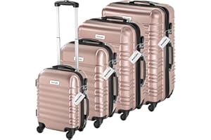 TecTake® Juego de 4 Maletas Rígidas en ABS, con Báscula y Etiquetas de Equipaje, Set de Maletas de Viaje con Ruedas de 360º y Asa Telescópica, Cerradura de Combinación, Apilables Entre sí - Oro Rosa