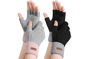 FCHUI Winter Fingerless Gloves - Women Warm Knit Half Fingers Mittens Thermal Fingerless Gloves Ladies Half Fingers for Running Sking