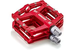 LYCAON Bike Cycling Pedals, CNC Machined Aluminum Alloy Durable Non-Slip Bicycle Pedal, CR-MO & 3 Bearings Pedals for 9/16" Universal Cycling MTB BMX Mountain Road Bike (Red)