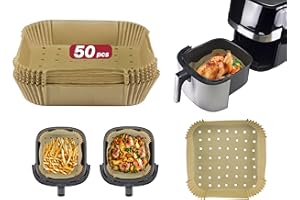 BEPER C103ACC003 Carta forno per friggitrice ad aria, Set da 50 pz, 20x20 cm, Carta da forno quadrata, Antiaderente e Biodegradabile