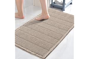 LINGKY Bath Mat Non Slip Anti Mould 40x60 cm - Khaki Waffle Bathroom Mat Extra Soft & Comfortable Bathmat Machine Washable Super Water Absorption Shower Mat
