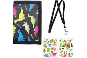 LOREC Portafoglio Bambino, Portafoglio Bambino con Dinosauro Portachiavi Collo e Dinosauri Adesivi Stickers Tri-Piega Bambini Portafoglio Cartoon per Ragazzi Ragazze Regalo di Compleanno
