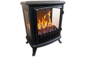 CHEMIN'ARTE Chemin’Arte Cheminée Électrique Fire Glass - Effet Flammes LEDs à 180° - Noire - Chauffage 2000W - cheminee Electrique Decorative - Conçue en France - Garantie 2 Ans