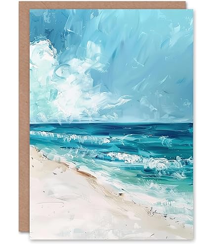 1 X Blank Greeting Card Retro Sunset Holiday Travel Beach #51905