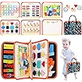 TUNJILOOL Busy Board Montessori Toys for for 2 3 4 Year Old Toddler, 8 in 1 Sensory Activity Board for Learning Fine Motor Skills Preschool Educational Travel Toys for Plane Car