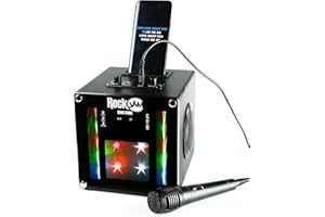 RockJam Singcube 5 Watt Bluetooth Karaoke Machine with Dual Microphones, Voice Change Effects and LED Lights, Black