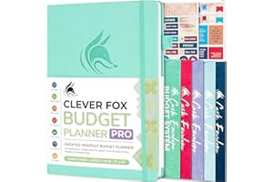 Clever Fox Budget Planner PRO - Financial Organizer + Cash Envelopes. Monthly Finance Journal, Expense Tracker & Personal Account Book, Undated, 18 x 25.5cm - Mint Green