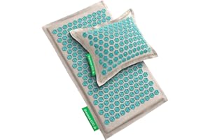 Pranamat Set de Esterilla Grande y Almohada de Acupresión, Terapia de Acupresión Premium para Alivio del Dolor y Relajación, Hecho a Mano en Europa con Materiales Naturales y Sostenibles (Lagoon)