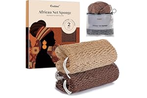 CORATED 2 pezzi Rete Africana per Esfoliazione, Reti Spugnetta per il Bagno, Pulizia Estetica della Pelle per Doccia e SPA (Lino e Marrone)