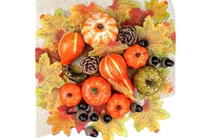 ENAIAH 50 Piezas Calabazas Decoracion Otoño, Juego de Calabazas Artificiales Mini Calabazas Artificiales con Calabazas, Conos de Pino, Hojas, bellotas, para Halloween de Gracias Decoracion (50)