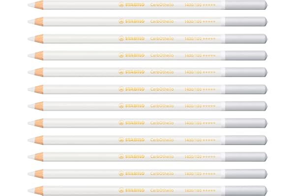 STABILO CarbOthello - Crayon de couleur - Lot x 12 crayons pastel fusain - Blanc titane (1400/100)