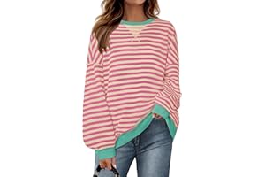 ZESICA Womens Striped Oversized Sweatshirt Long Sleeve Crew Neck Pullover Tops Loose Casual Shirt 2024 Trendy Clothes