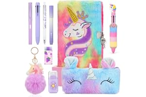 Cooyou Diario Segreto Unicorno Bambina, Set di Diario Segreto Ragazza con Lucchetto in Peluche, Set Cancelleria con Quaderno A5, Regalo per Bambina 5 6 7 8 9 10 11 12 Anni