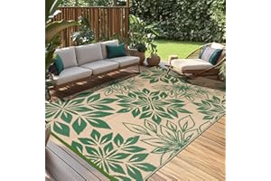 TUKDAK Outdoor Rug for Patios Waterproof 150×245 cm, Green Portable UV Resistant Carpet for Picnic, Reversible Balcony Mat Easy Clean, Recycled Plastic Indoor&Outdoor Rugs for Beach Garden RV Patio