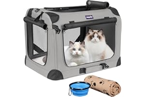 Petprsco Large Cat Carrier for 2 Cats Small Medium Dogs, Soft Pet Carrier 60x42x42cm for Traveling with Warm Blanket Foldable Bowl and Washable Pad