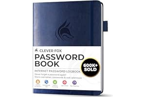 Clever Fox Password Book with alphabetical tabs. Internet Address Organizer Logbook. Small Pocket Password Keeper for Website Logins (Dark Blue)