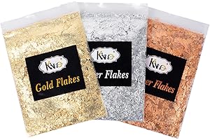 KINNO Gold Leaf Flakes, Gold Foil 3 Sets Gold Leaf for Nails, Art and Craft, Furniture, Gilding, Painting, Resin Jewelry(1g Copper Leaf Sheets + 1g Silver Leaf Sheets + 1g Rose Gold Sheets)