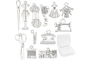 SUNNYCLUE 1 Box 72Pcs 12 Styles Tibetan Style Sewing Theme Charms Clip Needle Sweater Scissors Alloy Pendants Jewellery Dangles for DIY Earring Necklace Bracelet Jewellery Making Keychain Decor