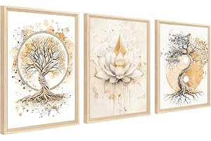 3 st träram canvastryck livets träd Yin Yang målning buddhism zen lotus blomma beige målning väggdekoration vardagsrum sovrum