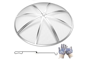 Baitedelai Stainless Steel Fire Pit Spark Screen 22 Inch Round, Heavy Duty Outdoor Fire Pit Screen Cover with Foldable Hook & Marshmallow Sticks, Mesh Spark Protector for Backyard, Camping, Beach