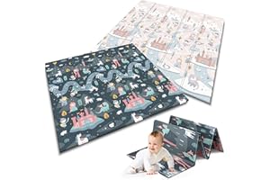 Nukido Doppelseitige Krabbelmatte Baby Krabbeldecke Matte Bodenmatratze Kinderzimmer Krabbelmatte Baby faltbar Bodenmatte Kinder Babyspielzeug 0-6 Monate Mehrfarbig 180x200x1 cm