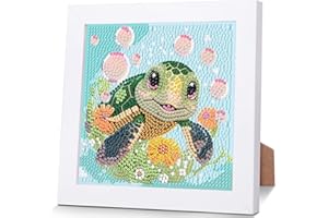 PUJEKNM Schildkröten Diamond Painting Kinder Mit Holzrahmen,Set Full Diamant Painting Bilder Kinder Tiere,5D Diamond Painting Mädchen,DIY Mosaikherstellung Arts Craft für Home Wand Decor 18x18cm