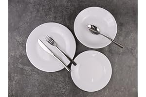 URBNLIVING 12/24 Pc Dinner Set Bowl Side Dinner Plate 12 or 24 Piece Smooth Plain or Wavy Service Set Dessert Cereal Bowl Plates (12pc - Aria - Round)