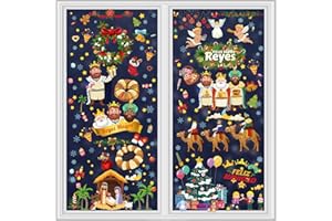 AhfuLife Pegatinas Navidad Ventanas Reyes Magos Decoración, 9 Hojas Festival de los Tres Reyes, Feliz Navidad Decorativas