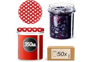KADAX Lot de 50 bocaux de conservation en verre avec couvercle à visser - Diamètre : 82 mm - 350 ml - Bocaux de conservation pour champignons, confitures, miel - Bocaux à confiture avec couvercle
