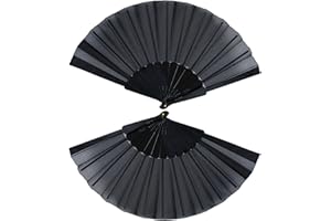 HuaCommerce 2 Pcs Vintage Black Folding Hand Fan Set - 9" Plastic Hand Fans for Weddings,Parties & Dance,Summer Festival Essential