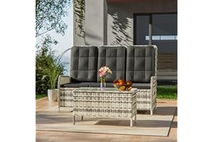 Gotland 3-Sitzer Rattan Gartenmöbel Set mit 118° Rückenlehne, Verstellbar, Outdoor Lounge aus Wasserfestem Polyrattan für Terrasse & Garten Möbel draußen(Schwarz)