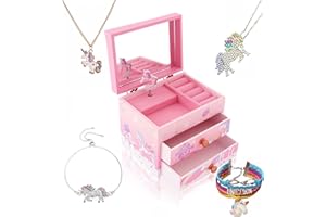 ZOOWING Girls Musical Jewelry Box Toys Gifts with Full Size Mirror and Unicorn Jewelry Set (A-Unicorn7)