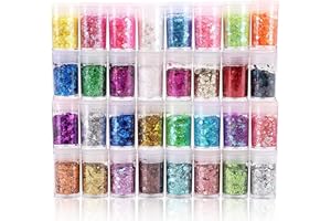 XINFAQAQ Poudre Brillante, 32 Couleur Paillette Cosmétiques Glitter Fines, Mélange de Paillettes Grossières et Fines, pour Ongles Maquillage Création de Cartes Corps Bougies les Loisirs Créatifs