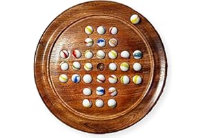 THORNESS 22cm Diameter wooden SOLITAIRE BOARD GAME with OLD GLORY WHITE SWIRL GLASS MARBLES | classic wooden solitaire game | strategy board game | family board game | games for one | board games