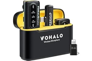 VOHALO Wireless Lavalier Mikrofon für iPhone iPad Android mit Ladekoffer 2.4G Dual 30 Stunden Spielzeit Professionelle Videoaufnahme Interview