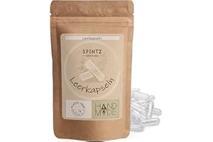 ‎SPINTZ SPINTZ Vegane HPMC Leerkapseln Größe 0 (100 Stk.) | Unabhängig Labor getestet | Plastikfrei & Nachhaltig Verpackt | 100% pflanzliche Zellulose, Non-GMO, allergenfrei, transparent