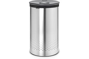 Brabantia - Corbeille à Linge - Mains Libres Couvercle en Plastique - Portable Sac à Linge - L'ouverture Quick-Drop - Corbeille avec des Orifices de Ventilation - Pas de Rayures - Acier mat - 60 L
