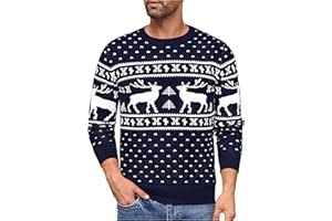 Uniexcosm Maglioni Natale Uomo, Maglione Natalizio Uomo Invernale Maglione di Natale Lungo Pullover Maglieria Maglie Natalizie Modello Fiocco di Neve e Alce Sweater per Natale