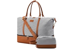 Sucipi Reisetasche Damen, Weekender Groß Canvas PU-Leder Handgepäck Kliniktasche (XL 53 x 37 x 23 cm) mit Schuhfach mit Kulturtasche
