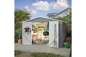 BIRCHTREE Garden Shed Metal Apex Roof 10FT X 8FT Outdoor Storage With Free Foundation Grey