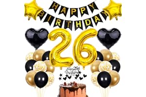 Cnrose 26. Geburtstag Dekoration,Schwarz Tortendeko Geburtstag 26 Jahre Mann,Party Deko Gold Schwarz,26 Geburtstag Männer Frau,Tortendeko 26. Geburtstag Frauen,Geburtstagsdeko 26 Jahre Mann