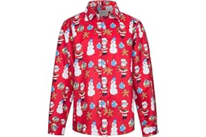 MOHEZ Jungen Weihnacht Freizeit Hemd Langarm X-Mas Christmas Hawaii-Print Shirt Für Kinder (3-14 Jahre)