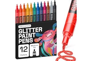 ‎ARTISTRO Artistro 12 Glitzer-Farbstifte, funkelnd und glänzend, zum Bemalen von Steinen, Stein, Keramik, Glas, Holz, Stoff, Scrapbooking, Basteln, Ausmalen, Acryl-Glitzermarker, mittlere Spitze 3,0 mm