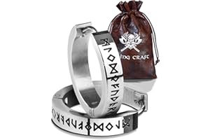 VIKING CRAFT Pendientes vikingos para hombre de acero inoxidable – Pendientes para hombre con runas – Joyas vikingas, decoración vikinga, pendientes celtas, artículo para fans de Vikingos, regalos