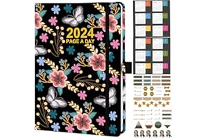 Nitukany A4 Diary 2024 Day Per Page Runs January 2024 to December 2024 Hourly Planners with Yearly Calendar Stickers, Monthly Tabs, Pen Loop, Banded and Inner Pocket 8.5" x11"