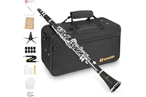 Vangoa B Flat Clarinet 17 llaves de níquel para principiantes, juego de clarinete para estudiantes con boquilla 4C, kit de limpieza, estuche rígido, soporte, 10 cañas y guantes, negro